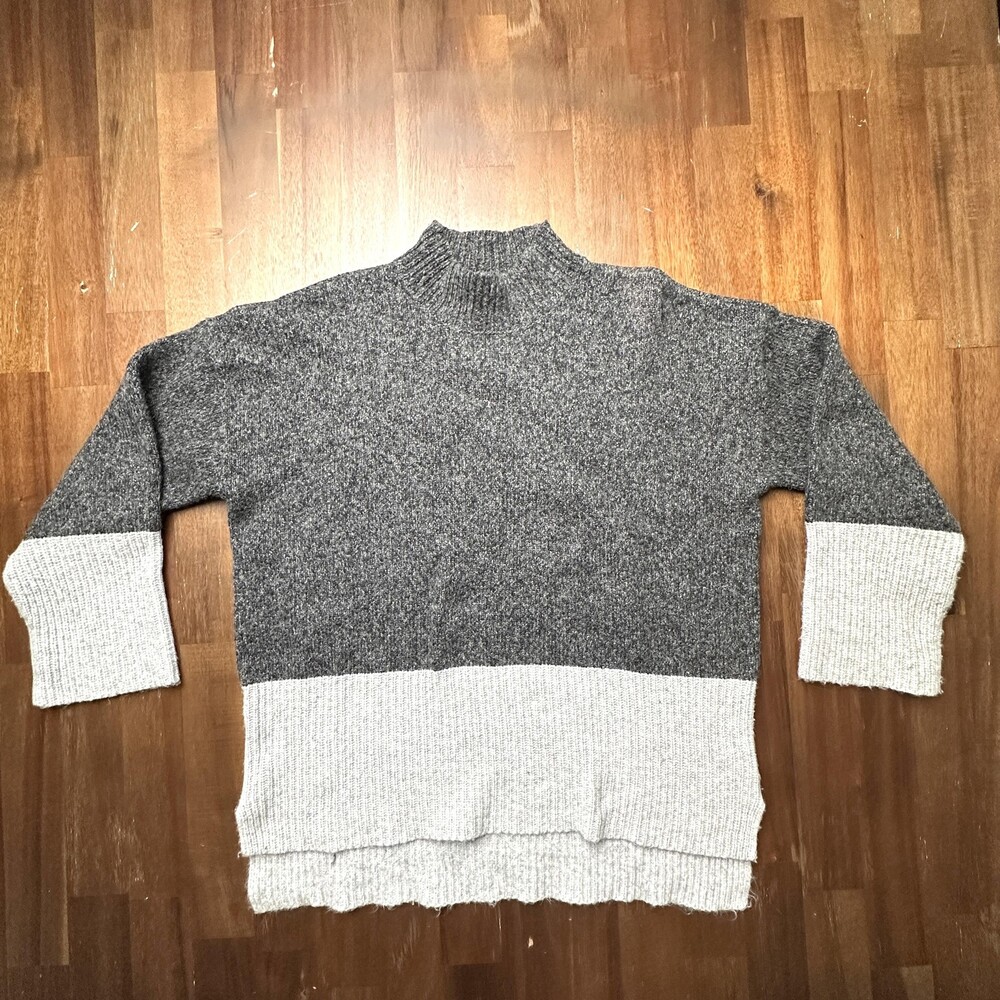 Michael Kors Sweater Womens XL Gray White Colorblock Mock Neck Pullover Knit Top